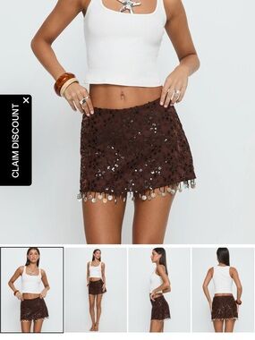 Princess Polly, we made it sequin skirt, brown Brown Sequin Fringe Mini Skirt